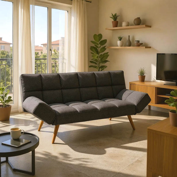 Canapea extensibila 3 locuri Freddo, stofa, antracit, 181x81x86 cm