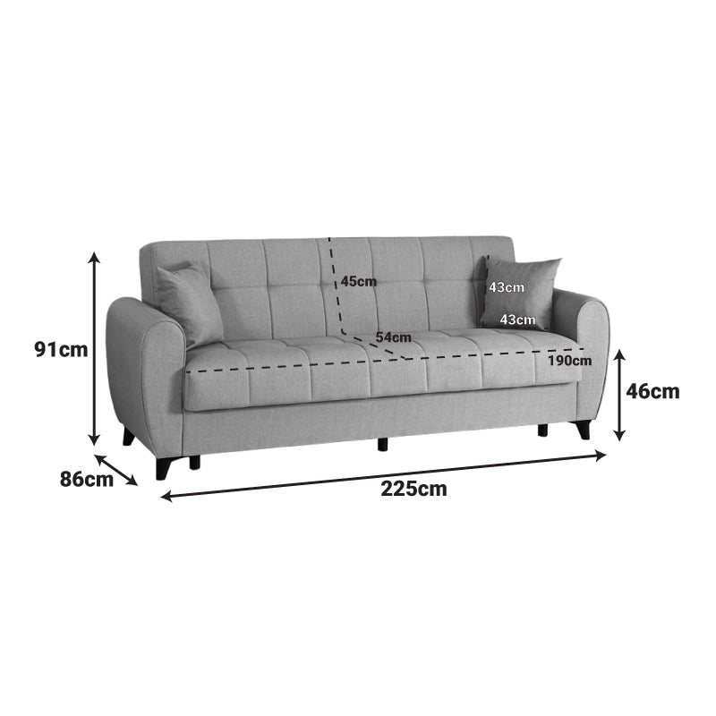 Canapea extensibila 3-seater sofabed Lincoln, Stofa, 226x84x93 cm - Gri