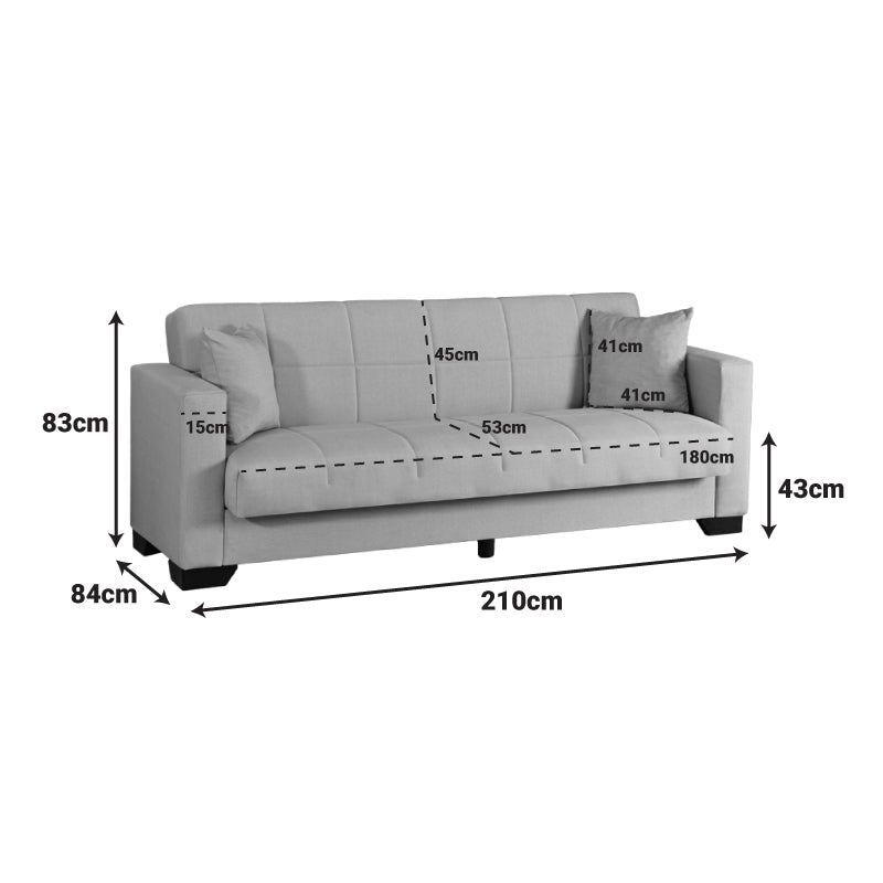 Canapea extensibila 3-seater sofabed Vox, Stofa, 210x84x83 cm - Gri