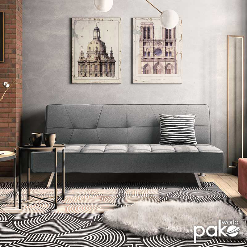 Canapea extensibila cu 3 locuri Travis cu stofa, gri, 175x83x74 cm, detaliu produs