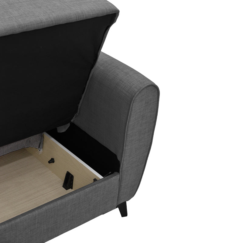 Canapea extensibila cu depozitare pentru trei persoane Lincoln, tesatura antracit, 225x85x90 cm, 85x225 cm - Gri Inchis