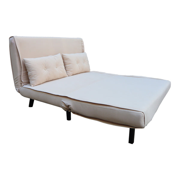Canapea extensibila cu doua locuri Josuane, catifea bej, picioare din lemn, negru, 122x80x81 cm
