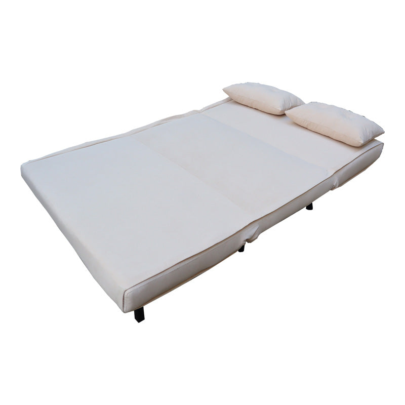 Canapea extensibila cu doua locuri Josuane, catifea bej, picioare din lemn, negru, 122x80x81 cm
