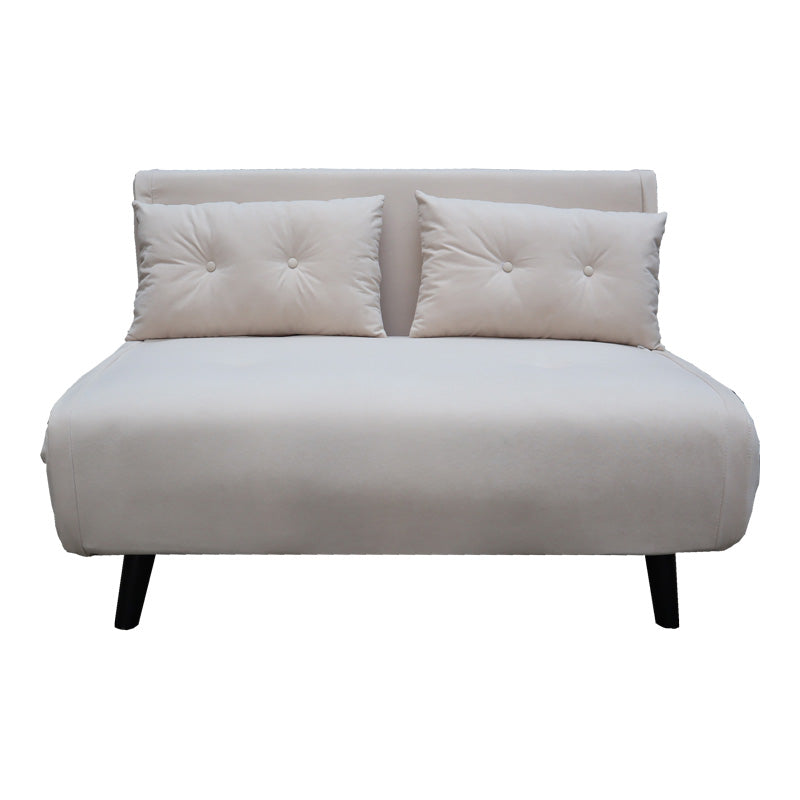Canapea extensibila cu doua locuri Josuane, catifea bej, picioare din lemn, negru, 122x80x81 cm