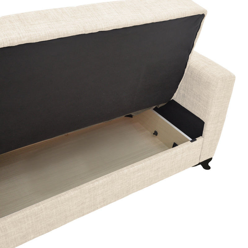 Canapea extensibila cu spatiu de depozitare, Modesto, Crem, 155x85x80 cm