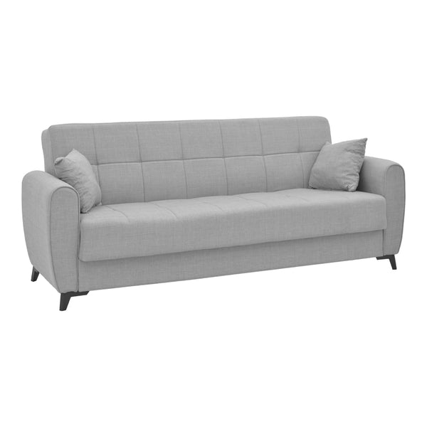 Canapea extensibila cu trei locuri Lincoln cu spatiu de depozitare tesatura Gri, deschis, 225x85x90 cm