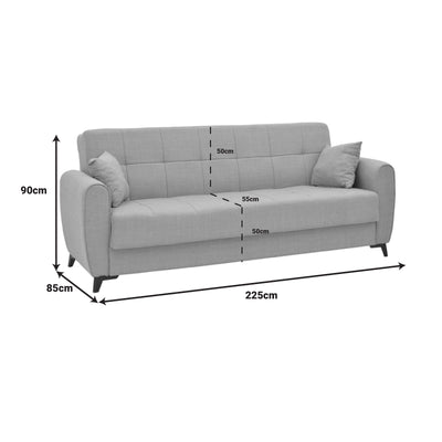 Canapea extensibila cu trei locuri Lincoln cu spatiu de depozitare tesatura Gri, deschis, 225x85x90 cm, foto produs 7