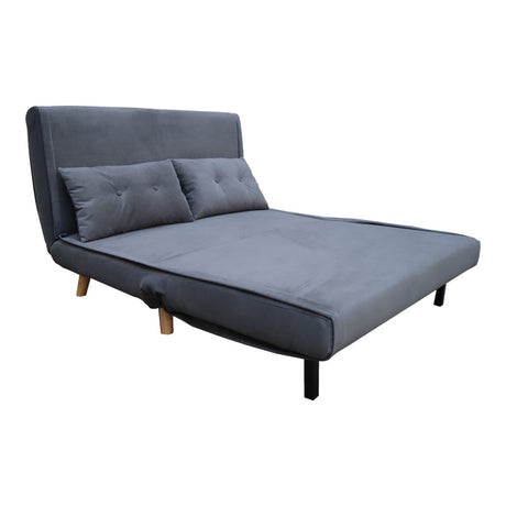 Canapea extensibila doua locuri Josuane, catifea antracit, picioare din lemn, Natural, 122x80x81 cm
