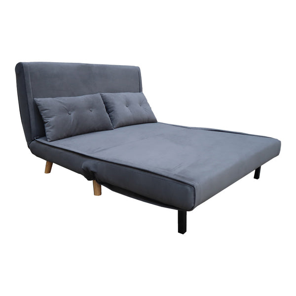Canapea extensibila doua locuri Josuane, catifea antracit, picioare din lemn, Natural, 122x80x81 cm
