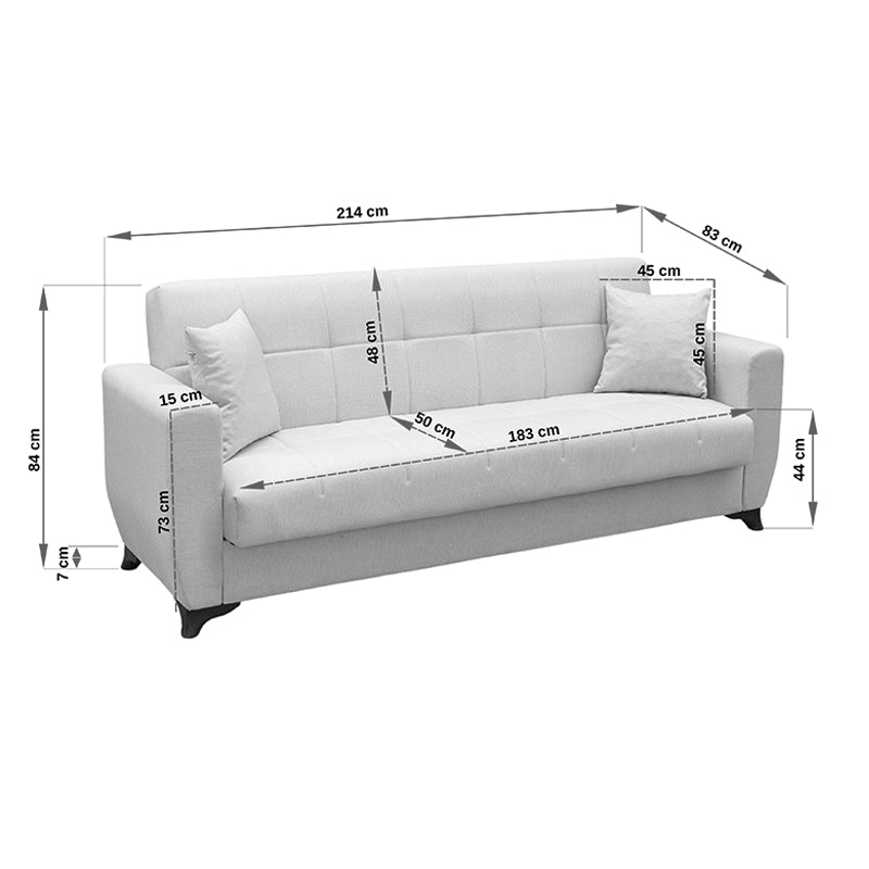 Canapea extensibila Modesto, 3 locuri, cu spatiu de depozitare, Stofa, 215x84x83 cm - Gri