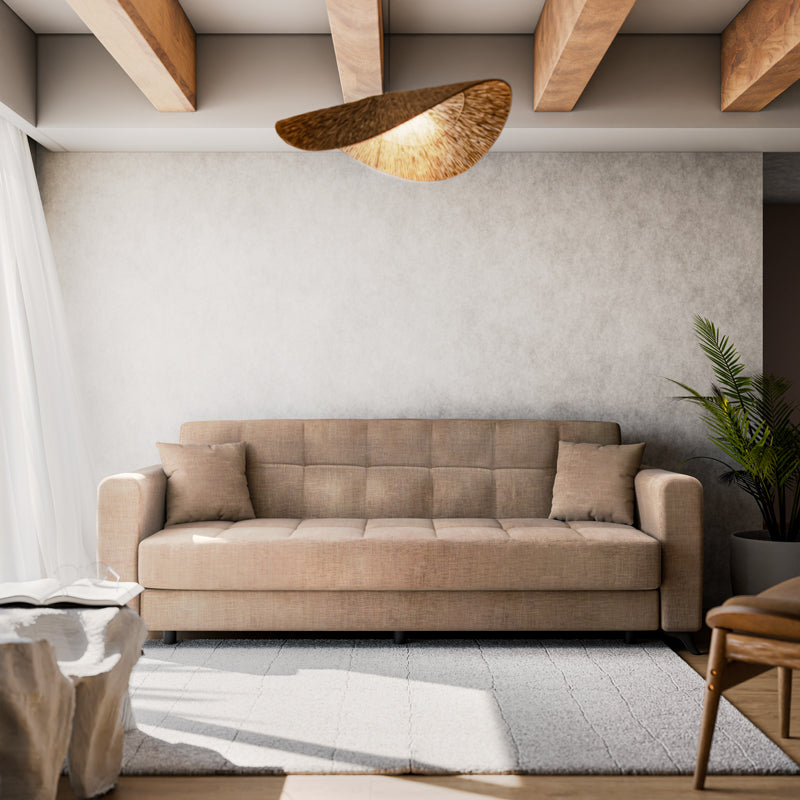 Canapea extensibila Modesto cu 3 locuri si lada de depozitare, Bej, 215x85x80 cm, imagine suplimentara