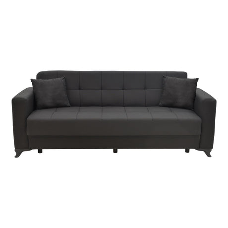 Canapea extensibila Modesto cu 3 locuri si lada de depozitare, Negru, 215x85x80 cm