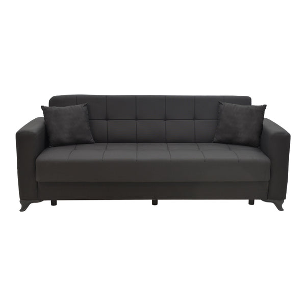 Canapea extensibila Modesto cu 3 locuri si lada de depozitare, Negru, 215x85x80 cm