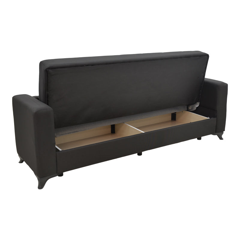 Canapea extensibila Modesto cu 3 locuri si lada de depozitare, Negru, 215x85x80 cm, perspectiva suplimentara