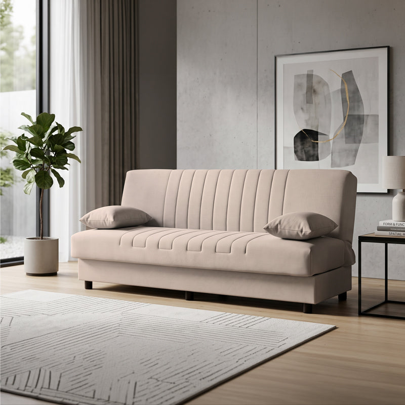 Canapea extensibila Romina, 3 locuri, cu spatiu de depozitare, Stofa, 180x75x85 cm - Bej