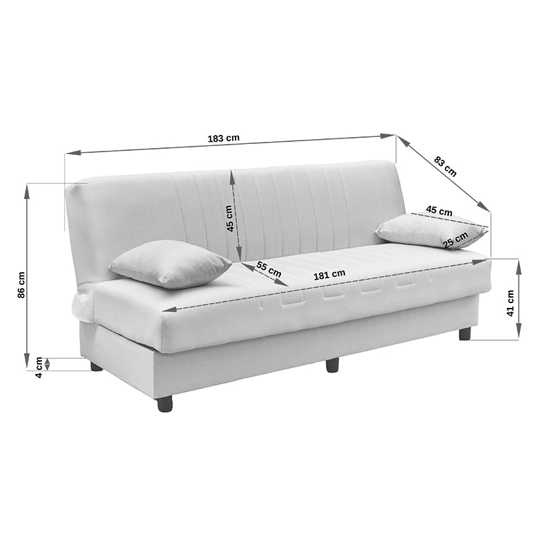 Canapea extensibila Romina, 3 locuri, cu spatiu de depozitare, Stofa, 180x75x85 cm - Bej