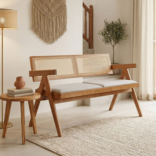 Canapea fixă Winslow, Light Walnut-Light Grey, 130x60x78 cm