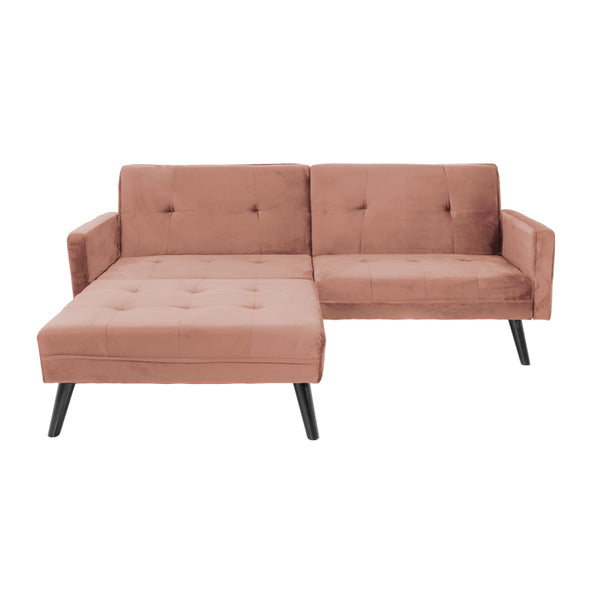Canapea - pat Dream cu taburet din catifeaa marului putred, Roz, 209x157x80 cm