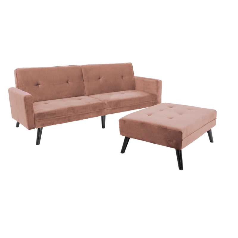 Canapea - pat Dream cu taburet din catifeaa marului putred, Roz, 209x157x80 cm, detaliu produs