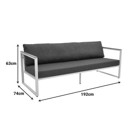 Canapea trei locuri cu structură metalică Aurelio, neagră, 192x74x63 cm