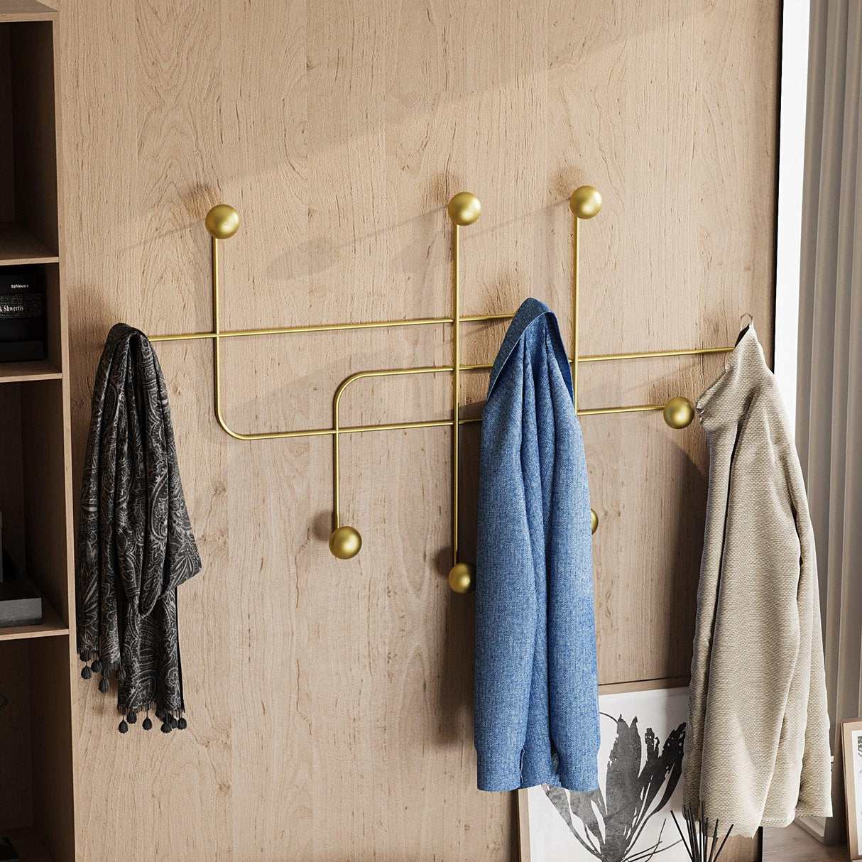 Cârlig de perete metalic Samara-A, Aur, 10x64x107 cm