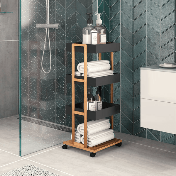 Carucior cu 4 niveluri Irene, lemn Natural, alb, 41x30x88 cm