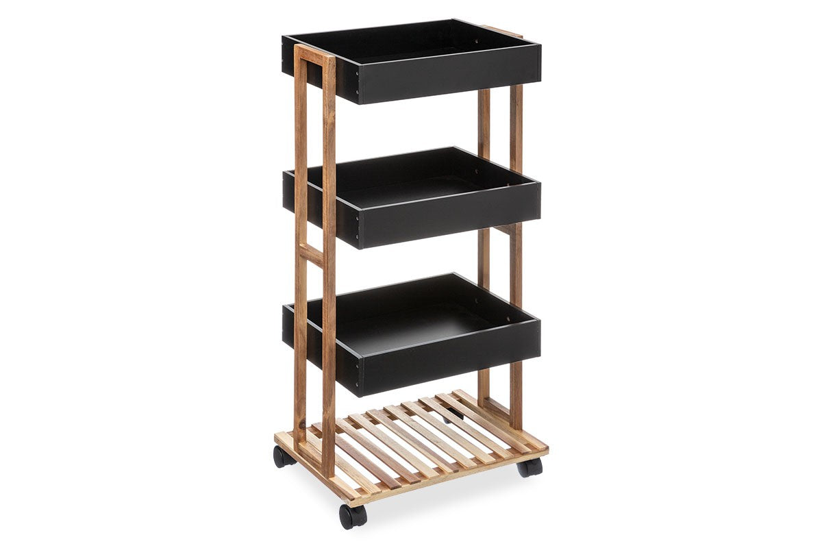 Carucior cu 4 niveluri Irene, lemn Natural, alb, 41x30x88 cm - Negru