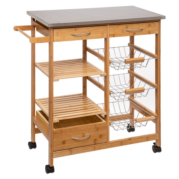 Caruicior cu 7 niveluri Esla bambus, alb Natural, 74x37x86 cm