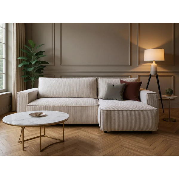 Coltar extensibil Capri interschimbabil cu lada de depozitare, Bej - Gri, 275x145x85 cm