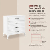 Comoda Adore Country, 4 sertare, Alb, 90x89x45 cm, detaliu produs