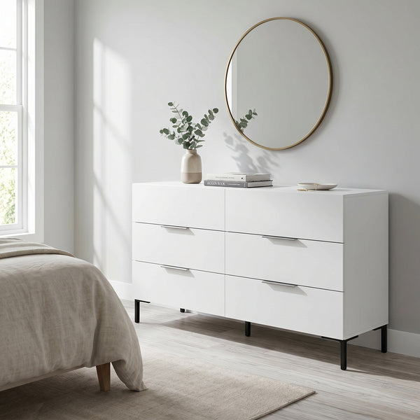 Comoda Adore Oryana, 3 sertare, Alb - Nuc, 140x81x44 cm