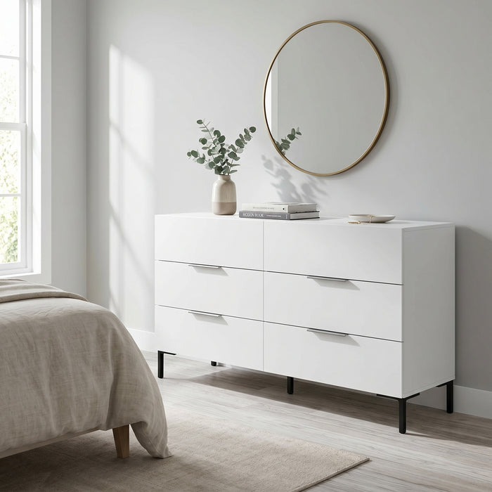 Comoda Adore Oryana, 3 sertare, Alb - Nuc, 140x81x44 cm