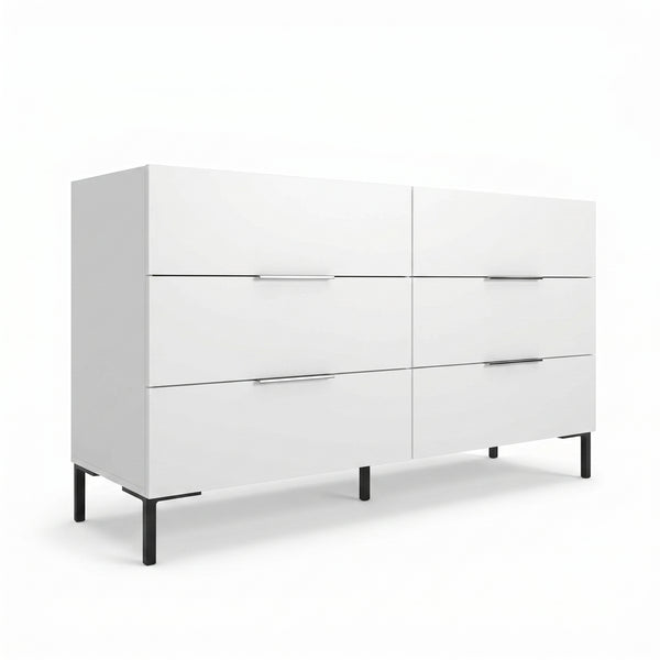 Comoda Adore Oryana, 3 sertare, Alb - Nuc, 140x81x44 cm