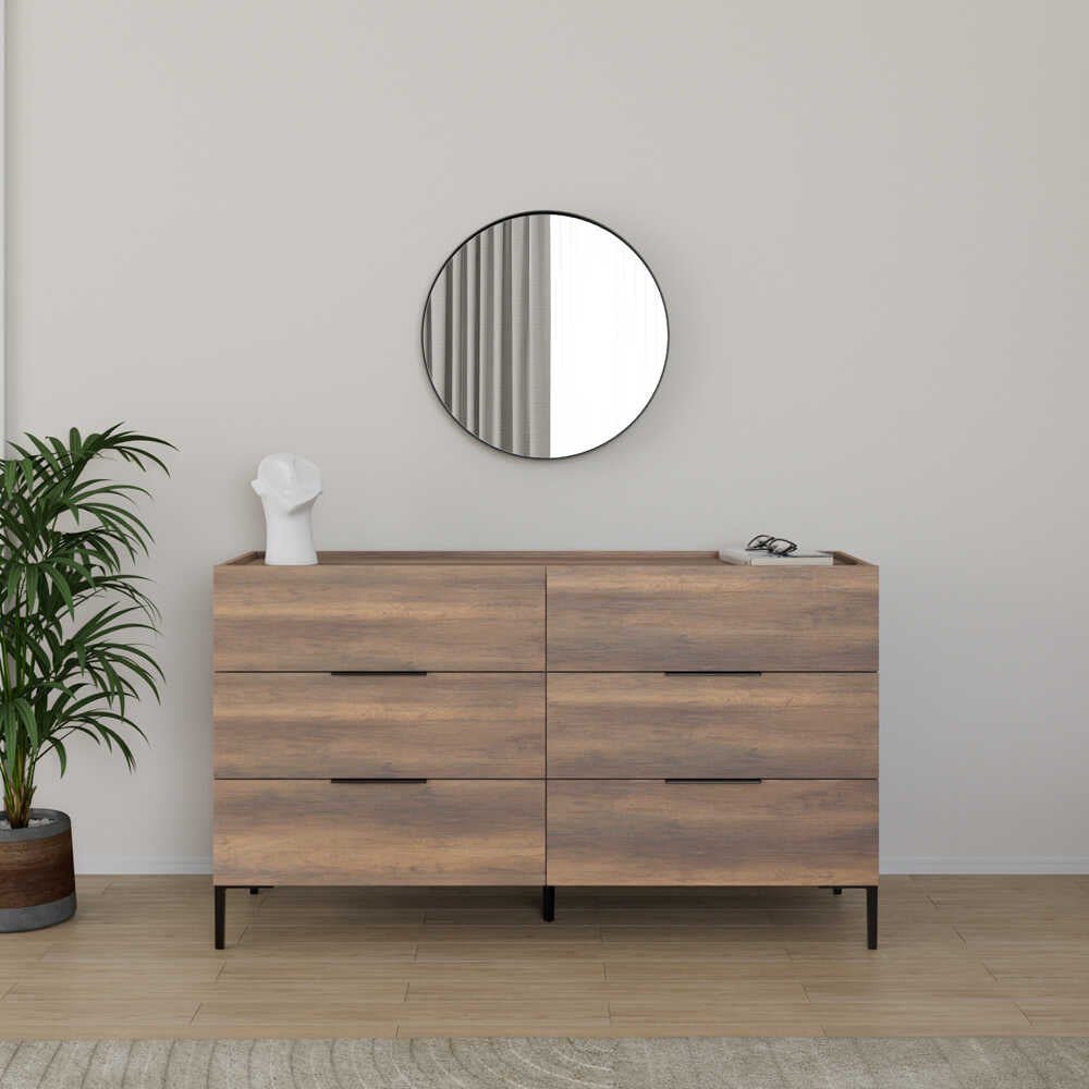Comoda Adore Oryana, 3 sertare, Alb - Nuc, 140x81x44 cm - Nuc
