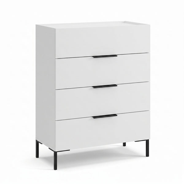 Comoda Adore Oryana, 4 sertare, Alb - Nuc - Stejar, 80x104x44 cm