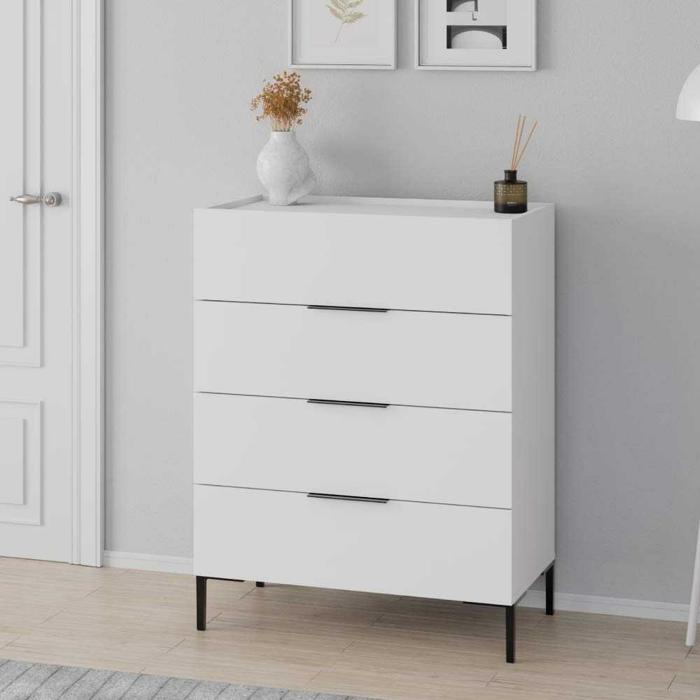 Comoda Adore Oryana, 4 sertare, Alb - Nuc - Stejar, 80x104x44 cm - Alb