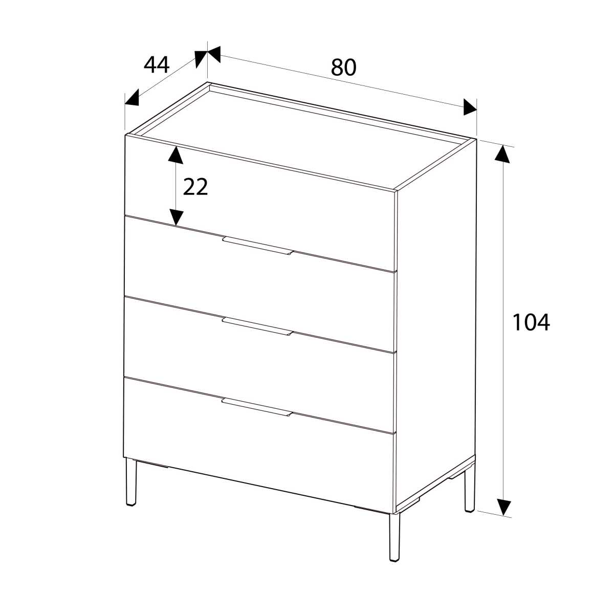Comoda Adore Oryana, 4 sertare, Alb - Nuc - Stejar, 80x104x44 cm - Nuc