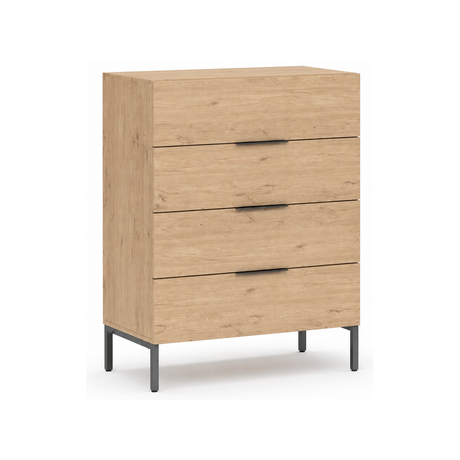 Comoda Adore Oryana, 4 sertare, Alb - Nuc - Stejar, 80x104x44 cm