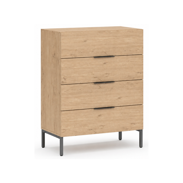 Comoda Adore Oryana, 4 sertare, Alb - Nuc - Stejar, 80x104x44 cm