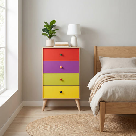 Comoda Adore Rainbow, 4 sertare, Multicolor/Sonoma, 60 x 104 x 45 cm