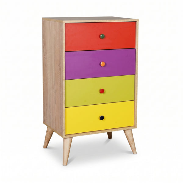 Comoda Adore Rainbow, 4 sertare, Multicolor/Sonoma, 60x104x45 cm