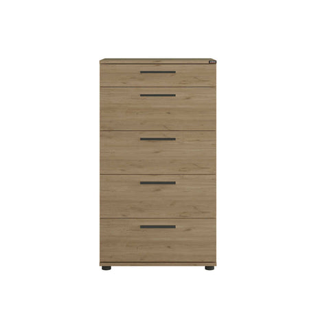 Comoda Adore Trendline cu 5 sertare, Alb - Maro - Stejar - Mov, 60x108x44 cm