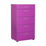 Comoda Adore Trendline cu 5 sertare, Alb - Maro - Stejar - Mov, 60x108x44 cm - Mov