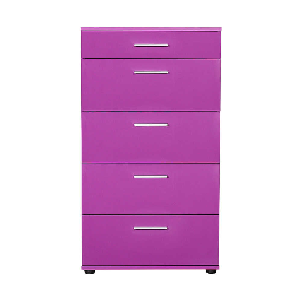 Comoda Adore Trendline cu 5 sertare, Alb - Maro - Stejar - Mov, 60x108x44 cm - Mov