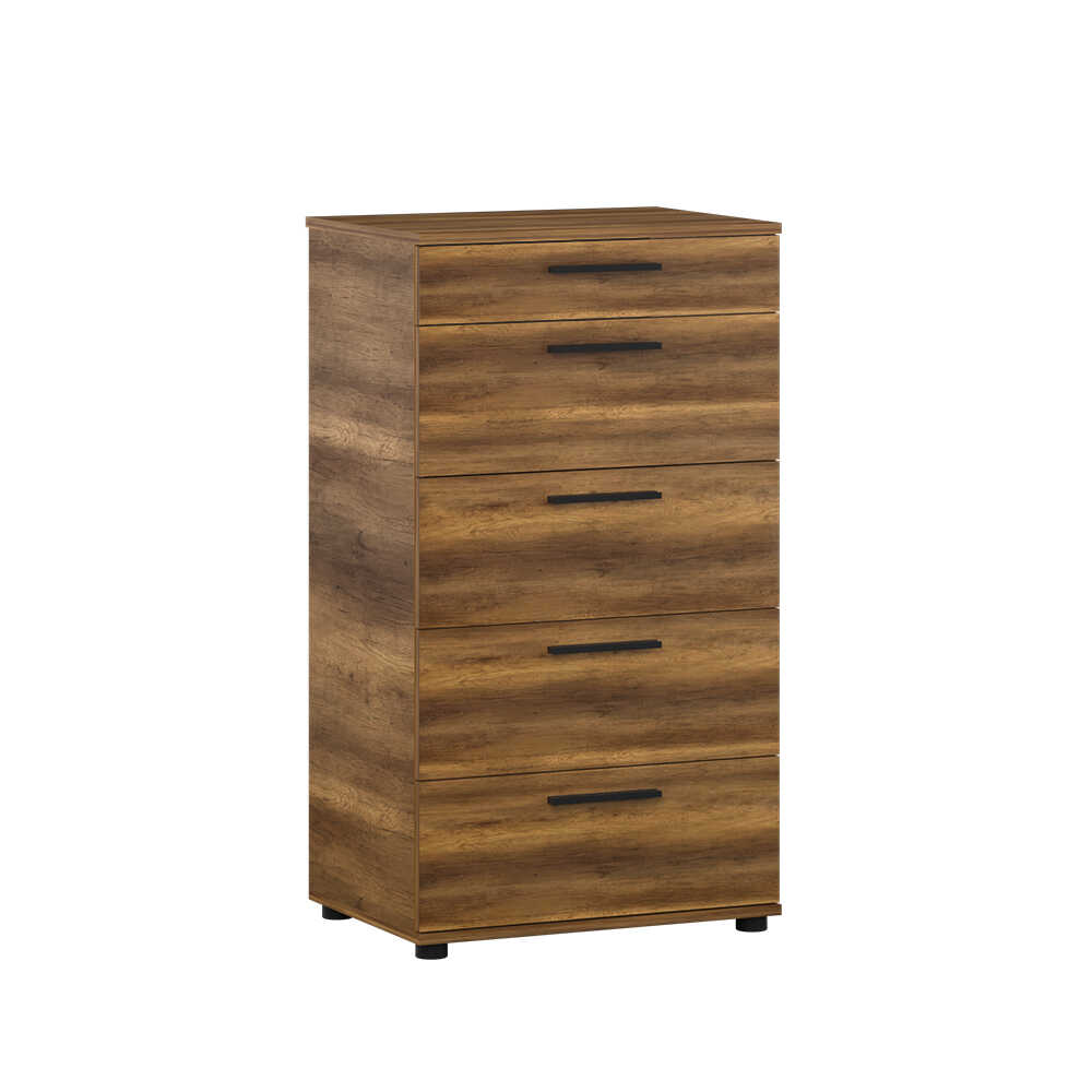 Comoda Adore Trendline cu 5 sertare, Alb - Maro - Stejar - Mov, 60x108x44 cm - Maro
