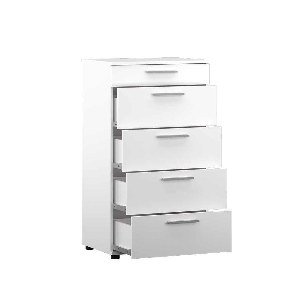Comoda Adore Trendline cu 5 sertare, Alb - Maro - Stejar - Mov, 60x108x44 cm - Alb