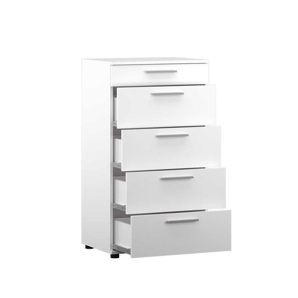 Comoda Adore Trendline cu 5 sertare, Alb - Maro - Stejar - Mov, 60x108x44 cm