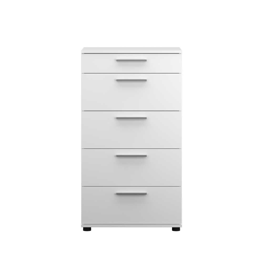Comoda Adore Trendline cu 5 sertare, Alb - Maro - Stejar - Mov, 60x108x44 cm - Alb