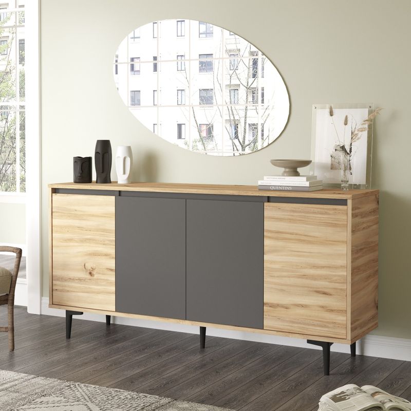 Comoda Augusta, stejar-antracit, 160x40x78 cm, imagine suplimentara