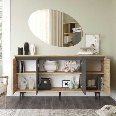 Comoda Augusta, stejar-antracit, 160x40x78 cm, detaliu produs